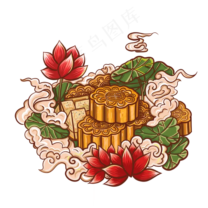 国潮美食月饼,免抠元素(2480X2480(DPI:300))psd模版下载