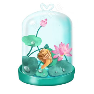 唯美玻璃瓶里的荷花荷叶,免抠元素