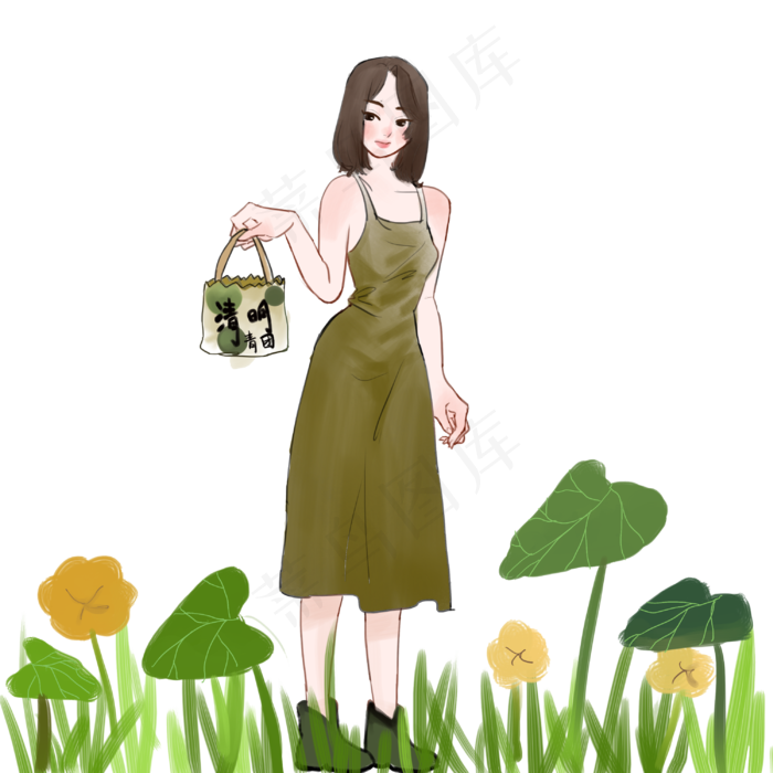 清明节采花的插画