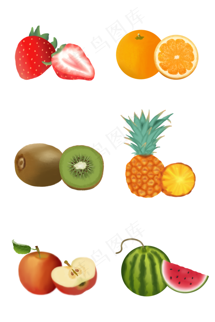 水果手绘卡通小物件矢量图套图,免抠元素