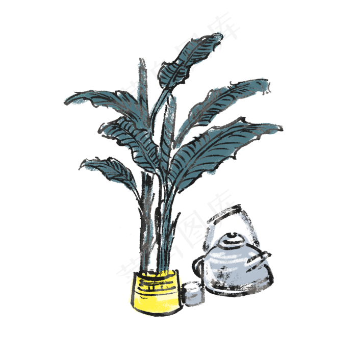 芭蕉树水墨芭蕉手绘插画