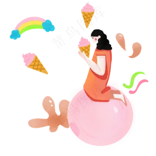 大暑女孩抱着冰淇淋PNG素材