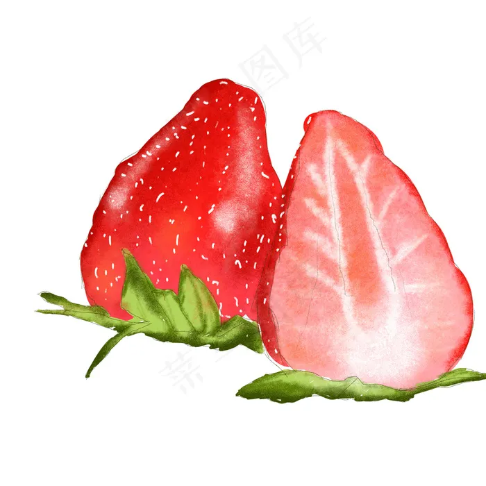 红色新鲜水果果蔬草莓手绘免扣素,免抠元素(2000*2000px)psd模版下载