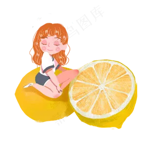 夏日水果黄色柠檬女孩png素材