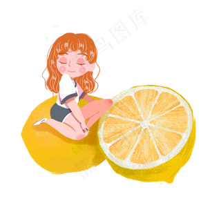 夏日水果黄色柠檬女孩png素材