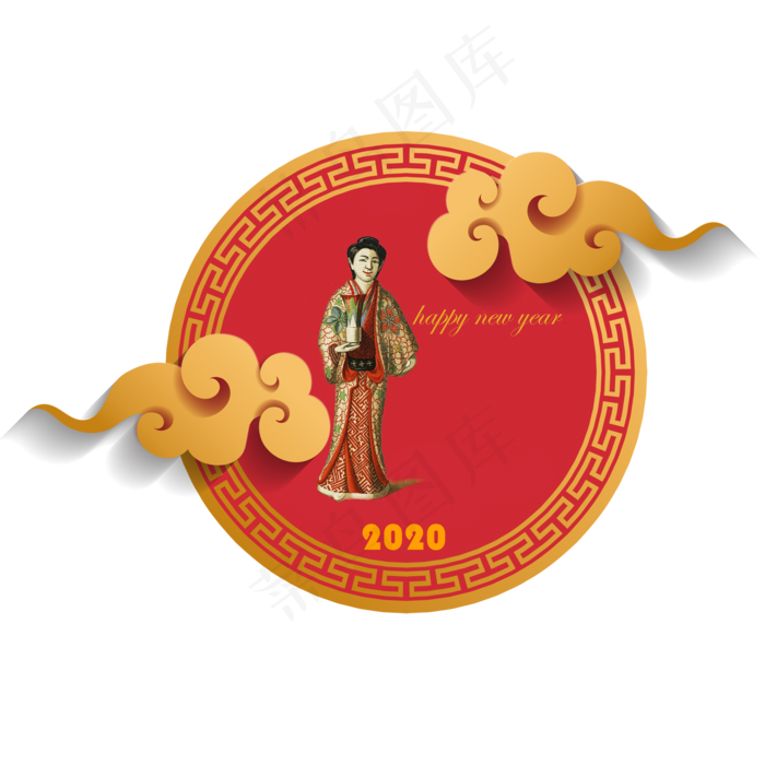 2020新年红金色传统汉唐小人,免抠元素(3500X3500(DPI:200))psd模版下载