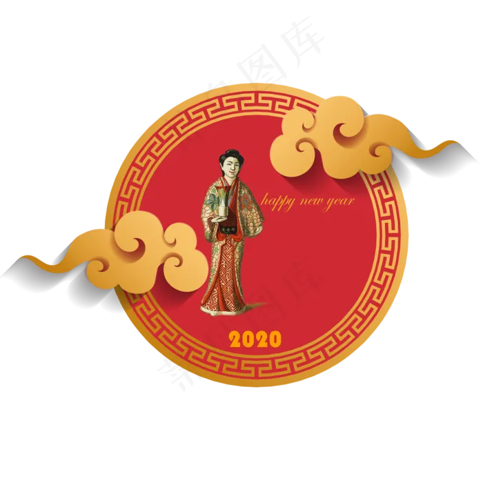 2020新年红金色传统汉唐小人,免抠元素(3500X3500(DPI:200))psd模版下载