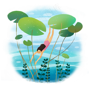 夏季荷花池里游泳
