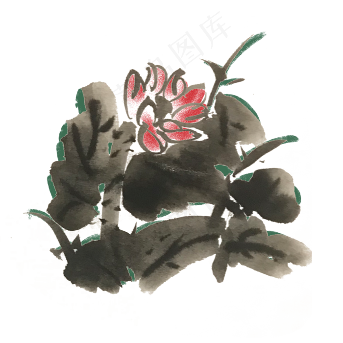 夏天清凉芙蓉手绘水墨(4000X4000(DPI:300))psd模版下载