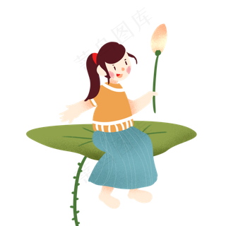 夏日可爱小女孩坐在荷花上