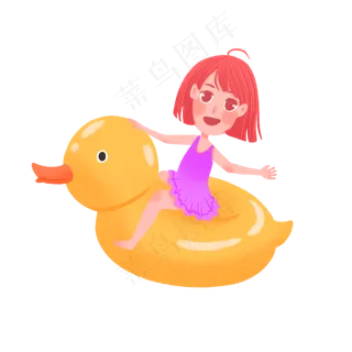 六一儿童节可爱女孩和水上小黄鸭