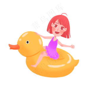 六一儿童节可爱女孩和水上小黄鸭