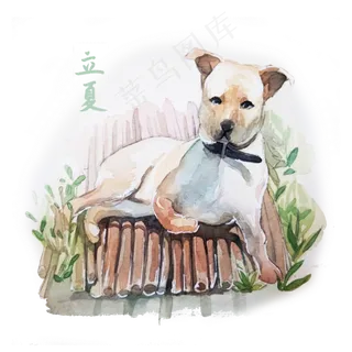 立夏水彩狗装饰图