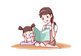 手绘母亲节妈妈给女儿讲睡前故事,免抠元素