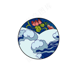 新年祥云装饰荷花手绘装饰