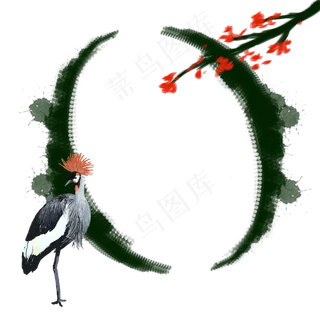 水墨中国风花鸟边框,免抠元素