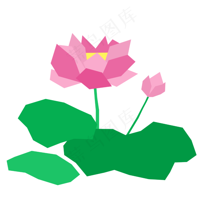 夏日清新扁平几何荷花PNG免抠图