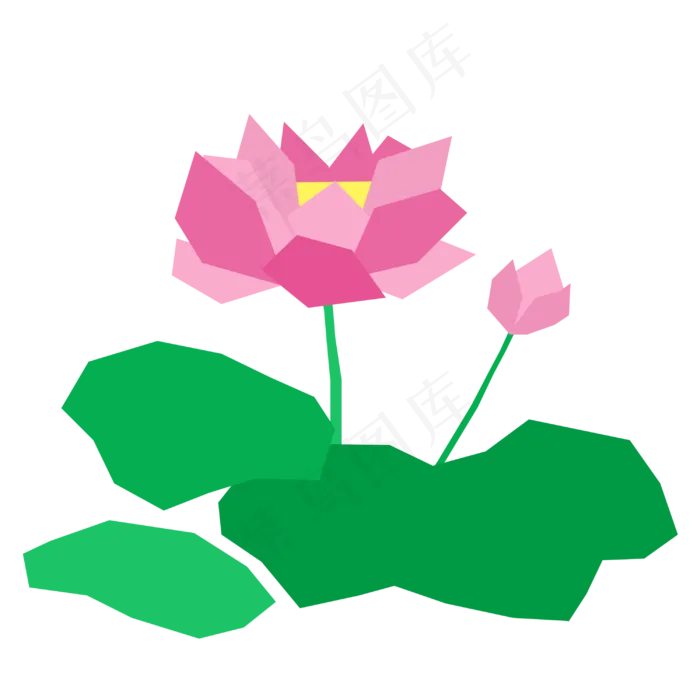 夏日清新扁平几何荷花PNG免抠图(3000X3000(DPI:300))psd模版下载