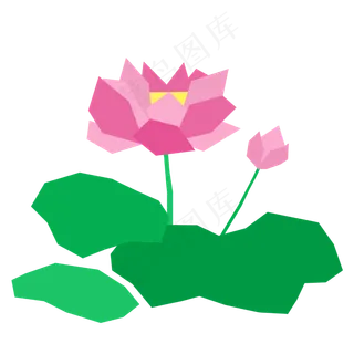 夏日清新扁平几何荷花PNG免抠图