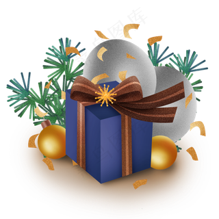 蓝色圣诞礼物盒,免抠元素