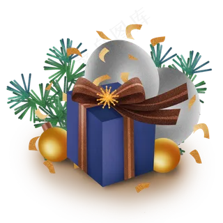 蓝色圣诞礼物盒,免抠元素