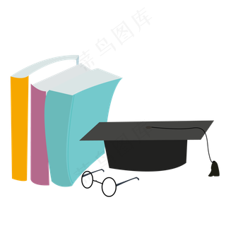 书本眼镜和学士帽