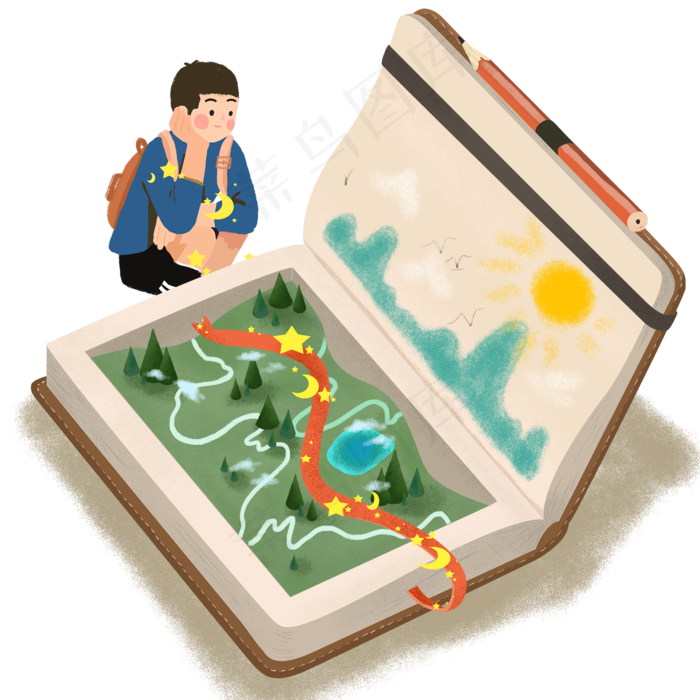 热爱阅读都市知识的海洋可爱少年,免抠元素