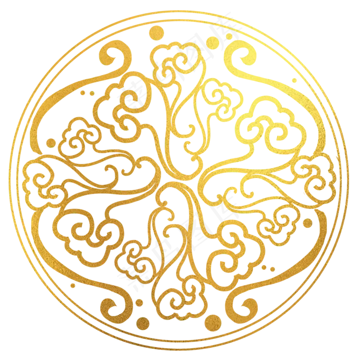 烫金中国风圆形祥云精致装饰图案,免抠元素