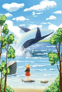 夏日海边一起观看鲸鱼治愈系小清新 夏日海边一起观看鲸鱼治愈系小清新