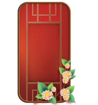 古风红的窗子和花卉