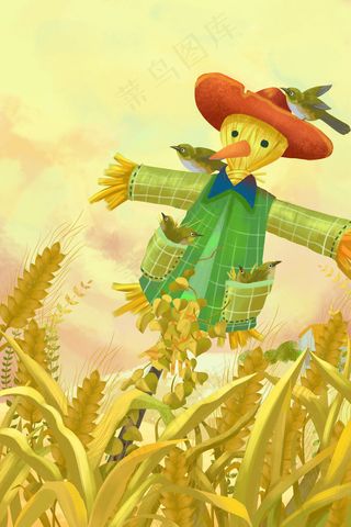 小满芒种黄色肌理稻草人水稻