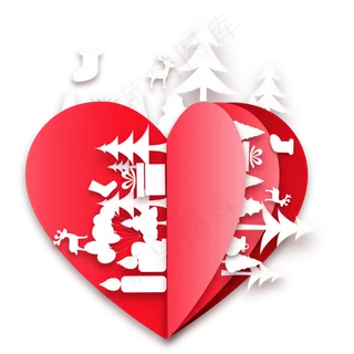 圣诞节爱心立体剪纸装饰,免抠元素