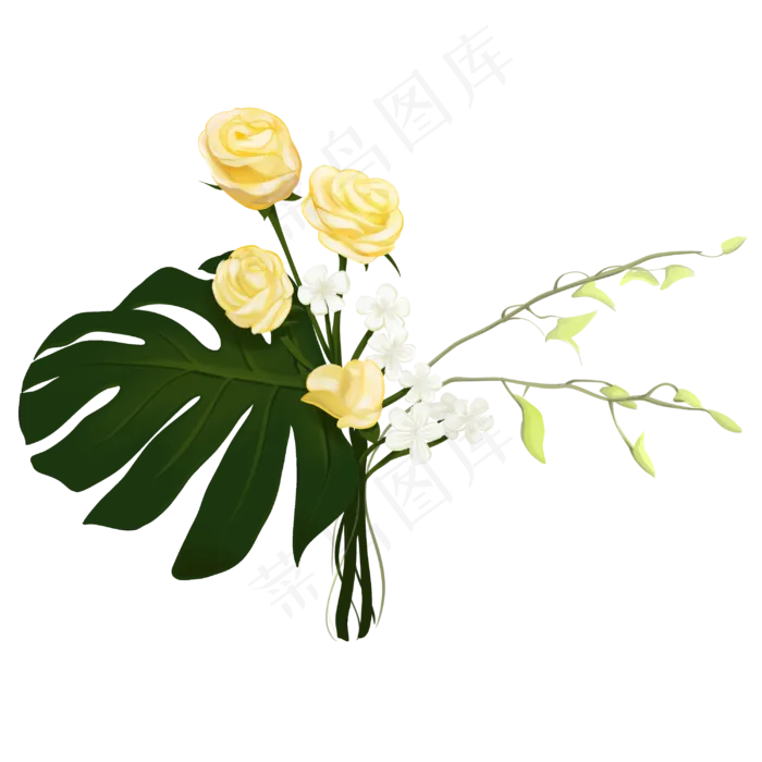 黄色花束植物(3000X3000(DPI:300))psd模版下载
