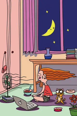 盛夏的空气中酷热难耐的女孩