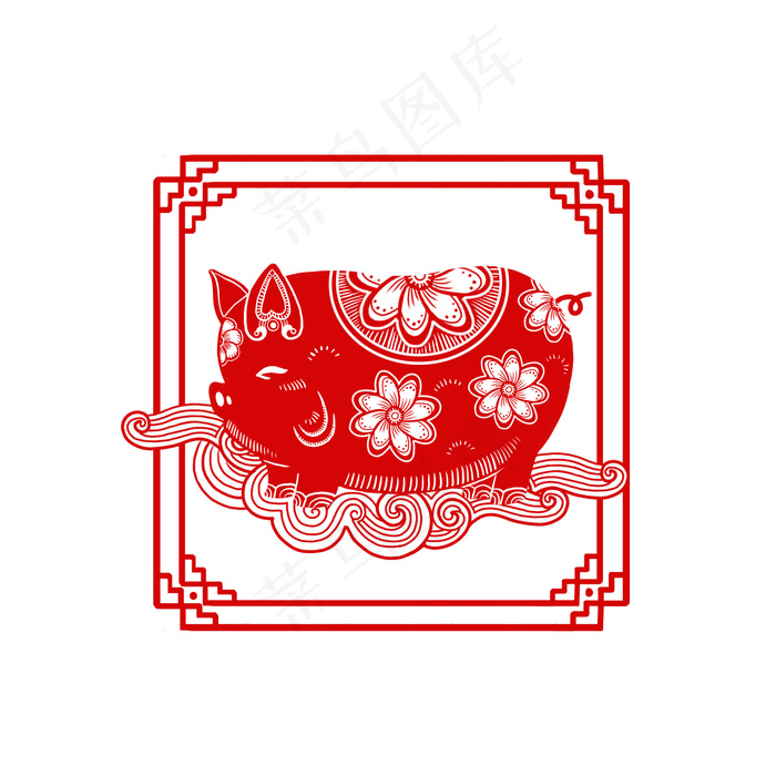 可商用新年窗花剪纸创意猪元素,免抠元素(1024*1369px)psd模版下载