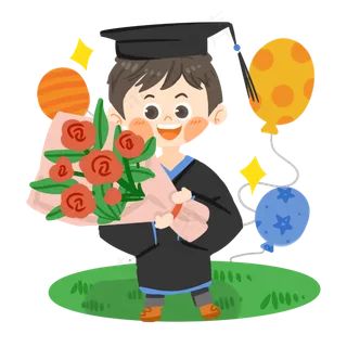 毕业季卡通男孩捧花束PNG素材