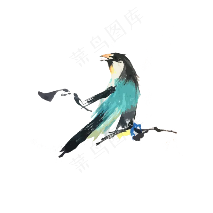 国画翠鸟花鸟写意水墨PNG,免抠元素