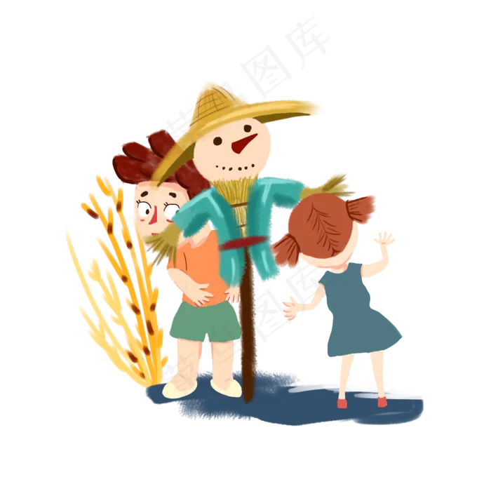 芒种夏天稻田夏日稻草人卡通手绘(4000X4000(DPI:300))psd模版下载