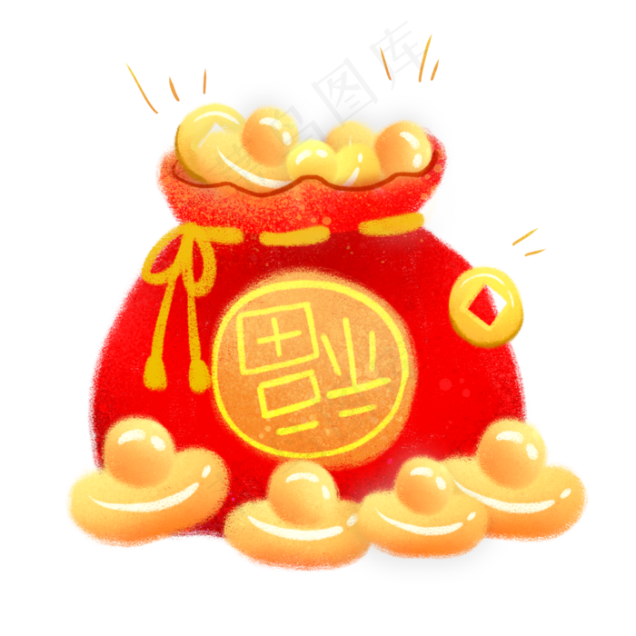 过年喜庆福袋金银满满的钱包钱袋,免抠元素