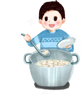 立冬时节正在煮饺子的爸爸,免抠元素
