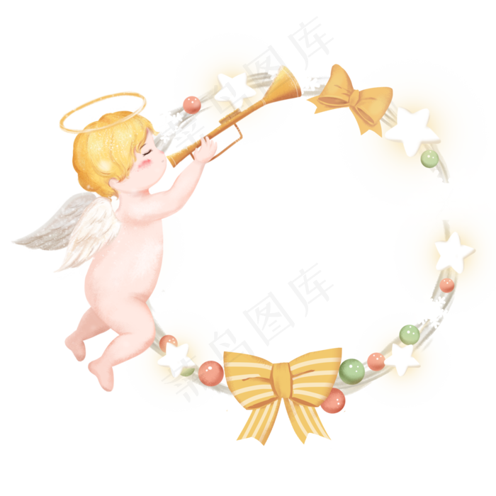 圣诞节金色手绘天使花环免扣(2000*2000px)psd模版下载