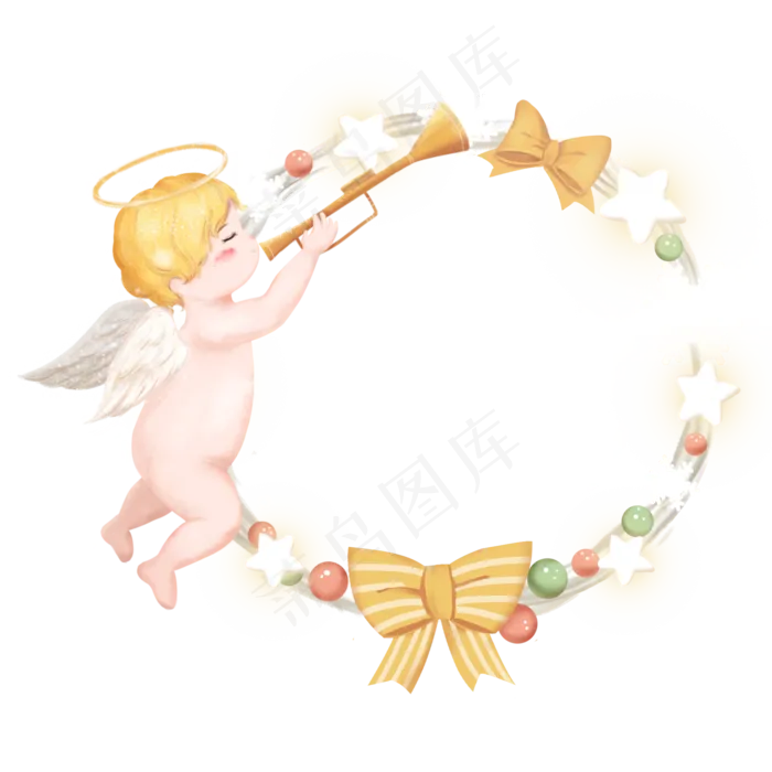 圣诞节金色手绘天使花环免扣(2000*2000px)psd模版下载