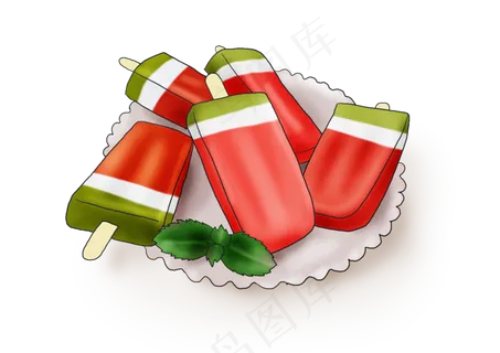 夏天食物手绘西瓜冰棒