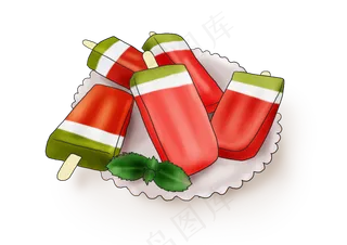 夏天食物手绘西瓜冰棒