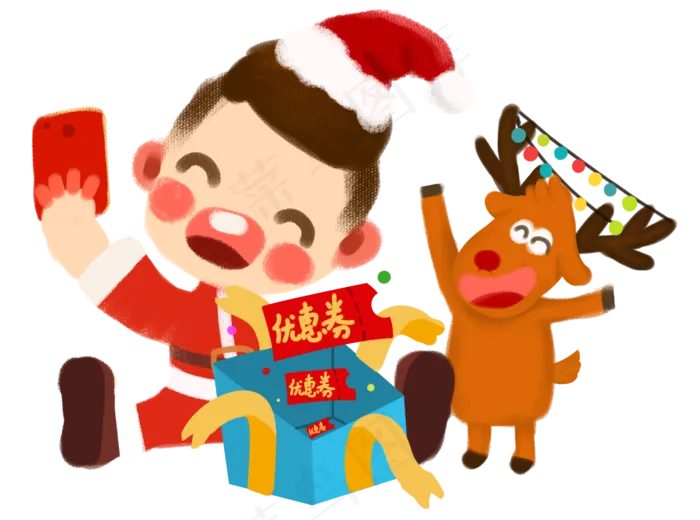 圣诞节卡通手绘Q版自拍的拆礼物(2691X2000(DPI:300))psd模版下载