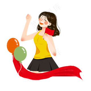 八一欢庆建军节女孩png素材