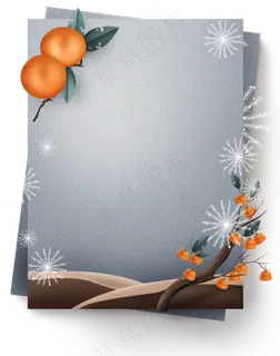 冬季柿子雪花边框,免抠元素