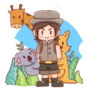世界动物保护日卡通Q版,免抠元素