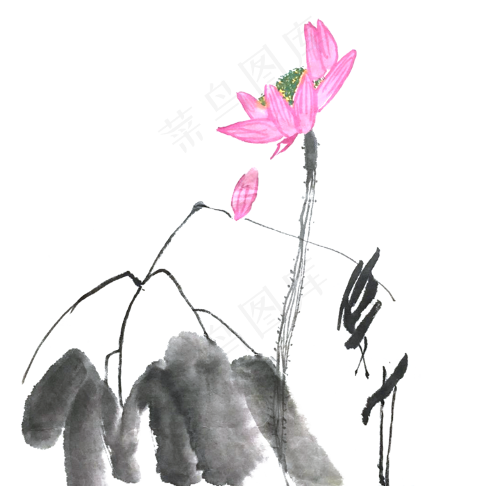 水墨植物中国风古风荷塘插画元素