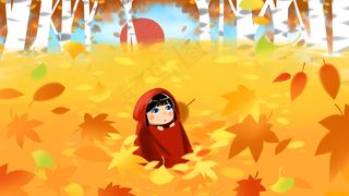 黄色系卡通手绘风秋景配图